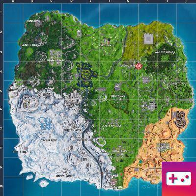 Fortnite: Challenge week 5: Search between a stone giant, a crowned tomato and a tree in a circle