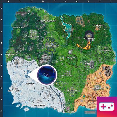 Fortnite: Decryption Challenge, Chip 94: Use the Scarlet Scythe Pickaxe to destroy a blue canoe under a frozen lake