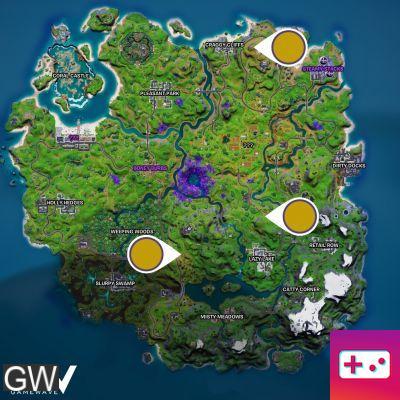 Plant trees at Stump Passage, Couverts Food Truck or Radio Fortnite, Season 7 Challenge